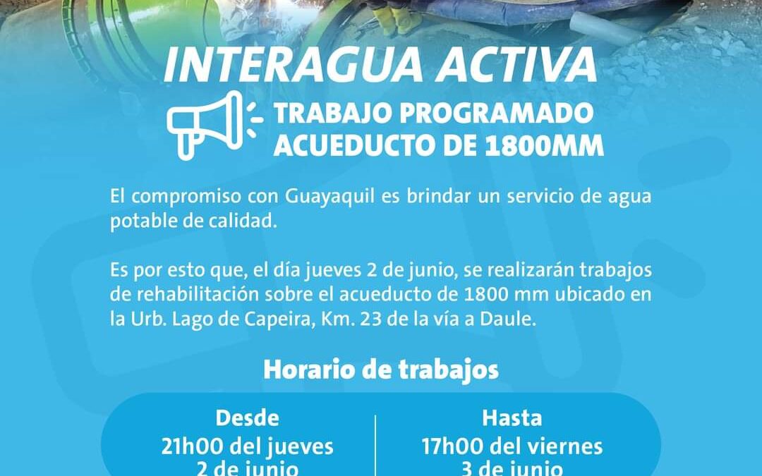 Atentos; suspensión de servicio de agua potable  en  Guayaquil  por trabajos de acueducto.