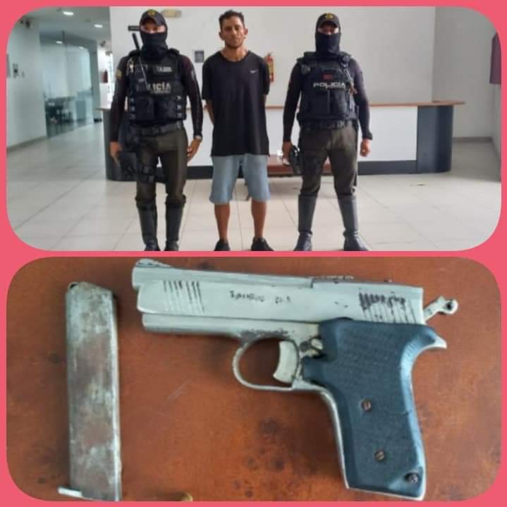 Policias aprehendieron a  sujeto con una pistola, cargada con un cartucho.