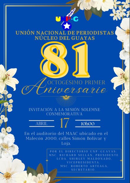 Octogésimo Primer Aniversario de la Unión Nacional de Periodistas Núcleo del Guayas